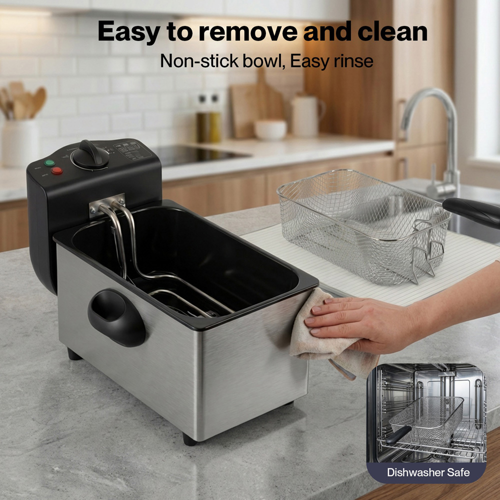 Spector FR1010-BK-UK Chip Pan Basket Stainless Steel Deep Fat Fryer 3L 2000W Image 6