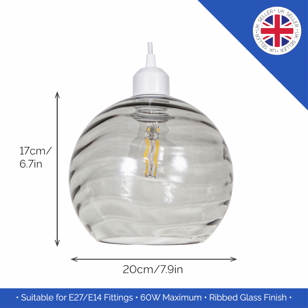 Happy Homewares Designer Smoked Circular Ribbed Glass Non Electric Pendant Shade Image 6