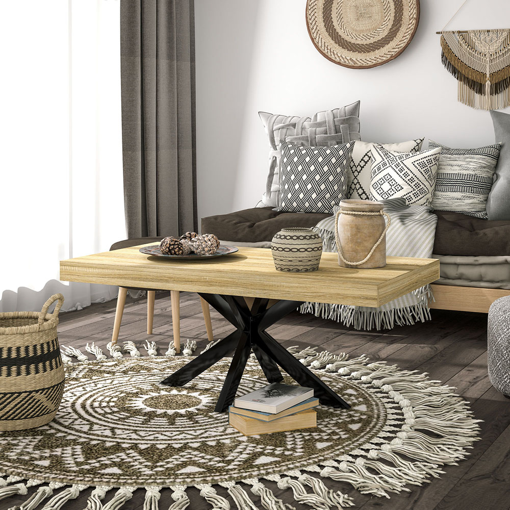 HOMCOM Industrial Natural Coffee Table with Steel Frame Image 4