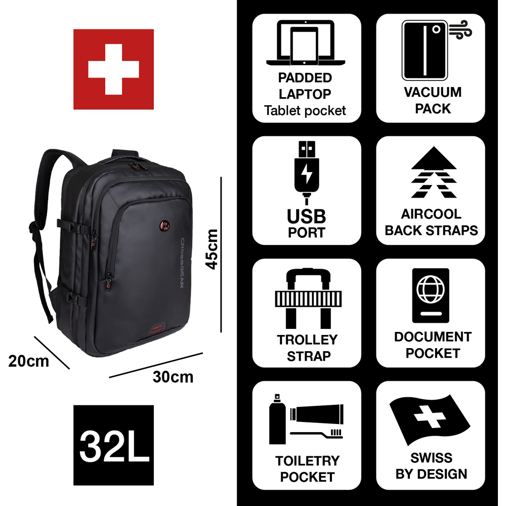 Crossgear ITour Black Underseat Backpack with Built-in Charging Port and Vacuum 45cm Image 9