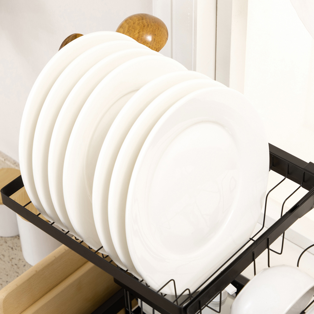 HOMCOM 2 Tier Black Over The Sink Dish Drainer Rack 93cm Image 4