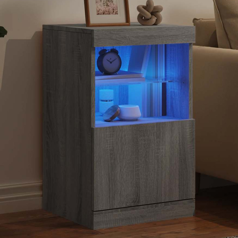 vidaXL Single Door 2 Shelf Grey Sonoma LED Sideboard Image 1