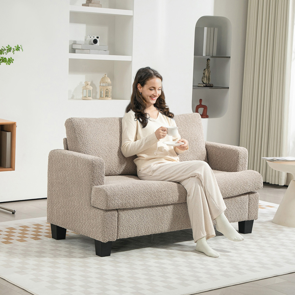 HOMCOM 2 Seater Light Brown Chenille Fabric Loveseat Sofa Image 4