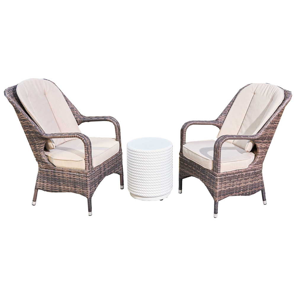 Direct Wicker Set of 2 Brown Rattan Garden Chairs with White Terrafab Composite Side Table Image 2