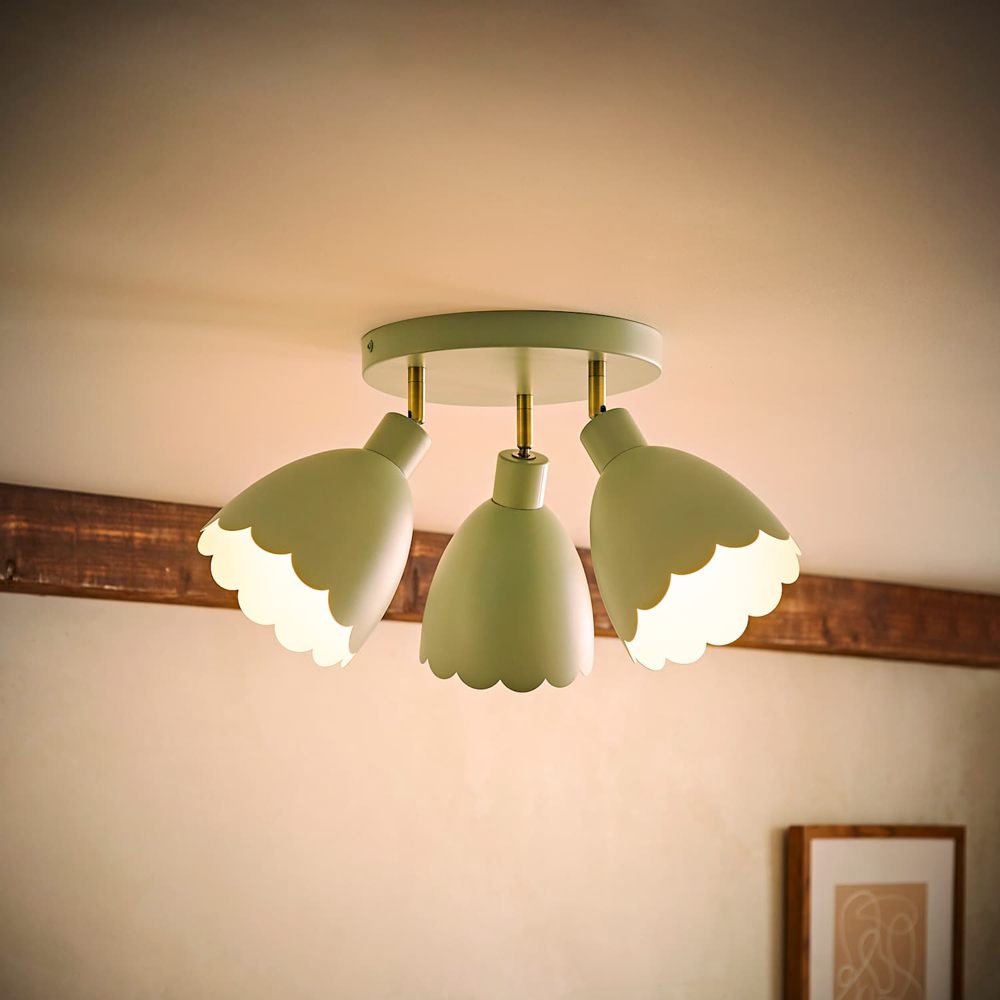 ValueLights Millie 3 Way Sage Green Scallop Shade Adjustable Round Spot Ceiling Light with Bulb Image 6