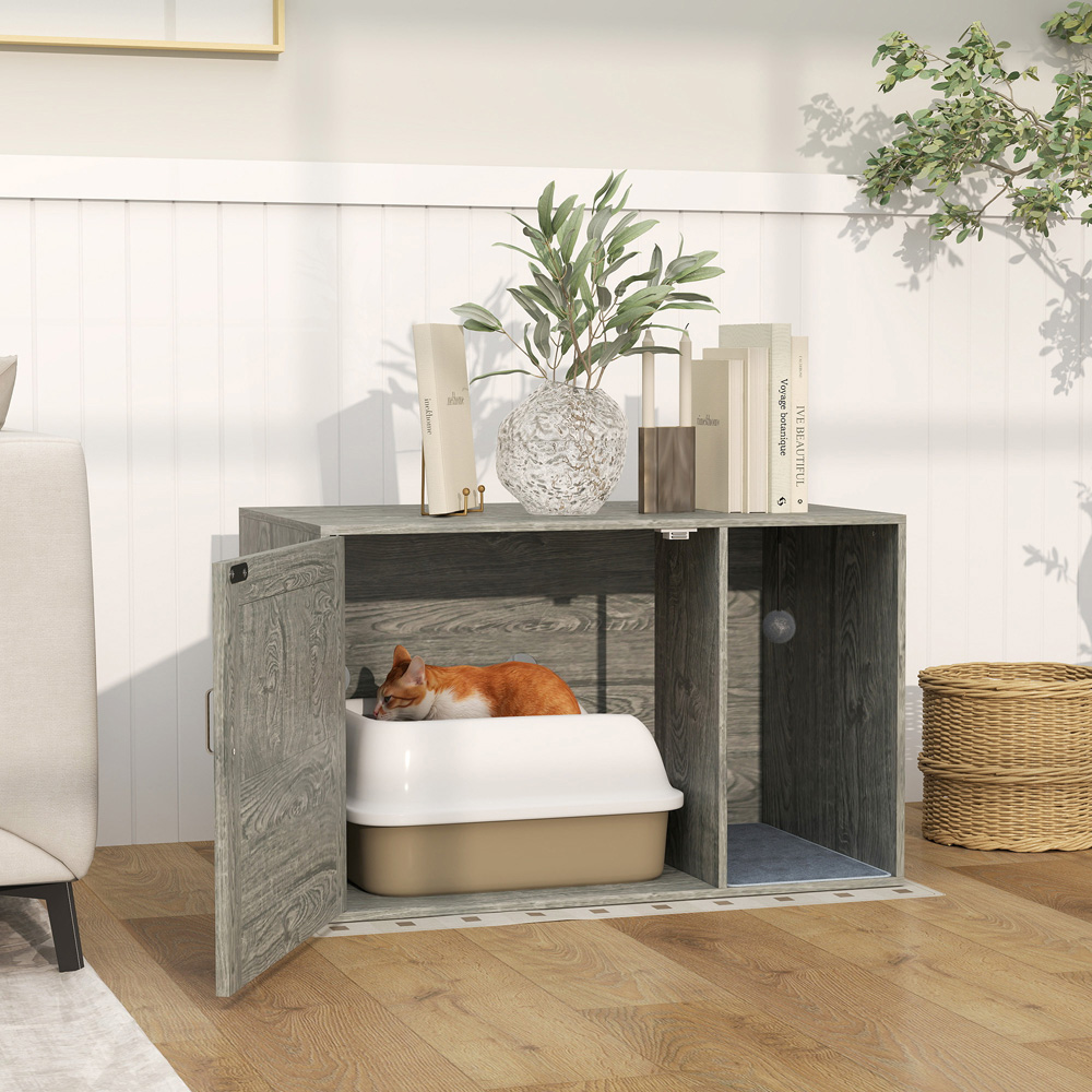 PawHut Rattan Door Cat Litter Box Enclosure with Scratching Mat Image 2