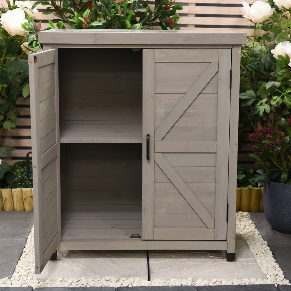 Garden Gear 2 Door Grey Wooden Garden Storage Cabinet Image 2