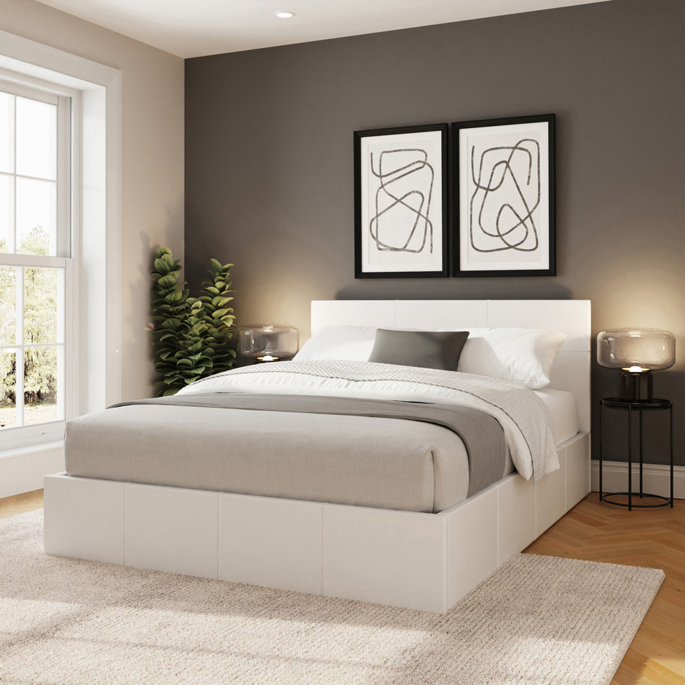GFW Double White Faux Leather End Lift Ottoman Bed with Memory Pocket Spring Mattress Image 8