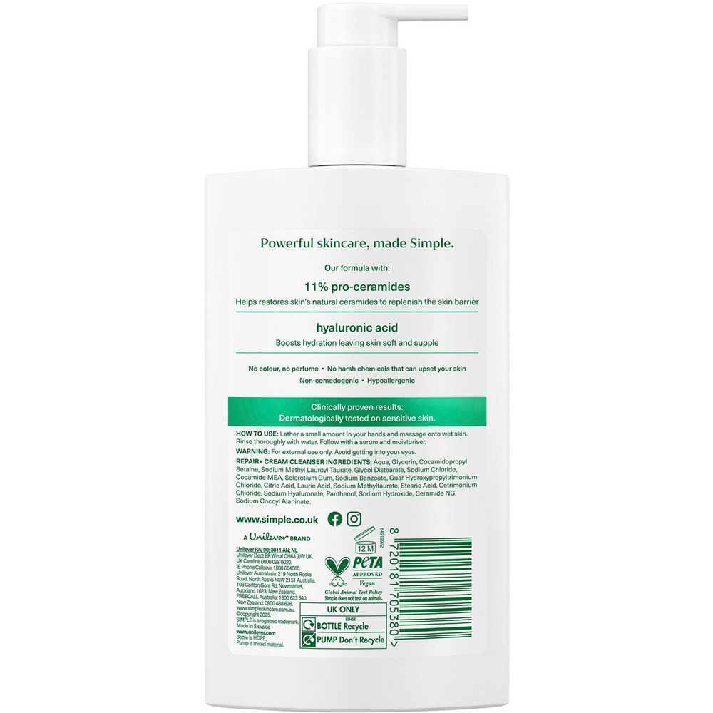 Simple Repair+ Soothing Hydrating Gentle Facial Cleanser Face Wash 240ml 6 Pack Image 3