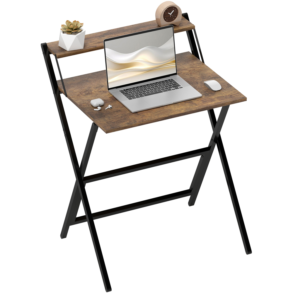 HOMCOM 2 Shelf Foldable Computer Desk Rustic Brown Image 2