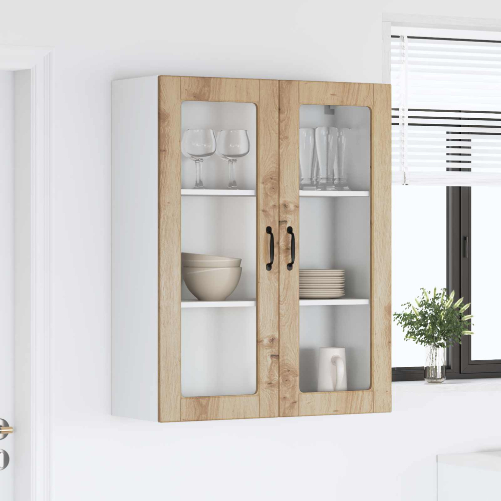vidaXL 2 Glass Door Artisan Oak Kitchen Wall Cabinet Image 9