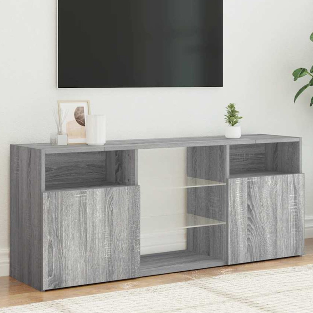 vidaXL 2 Door 5 Shelf Grey Sonoma TV Cabinet with RGB LED Lights Image 1