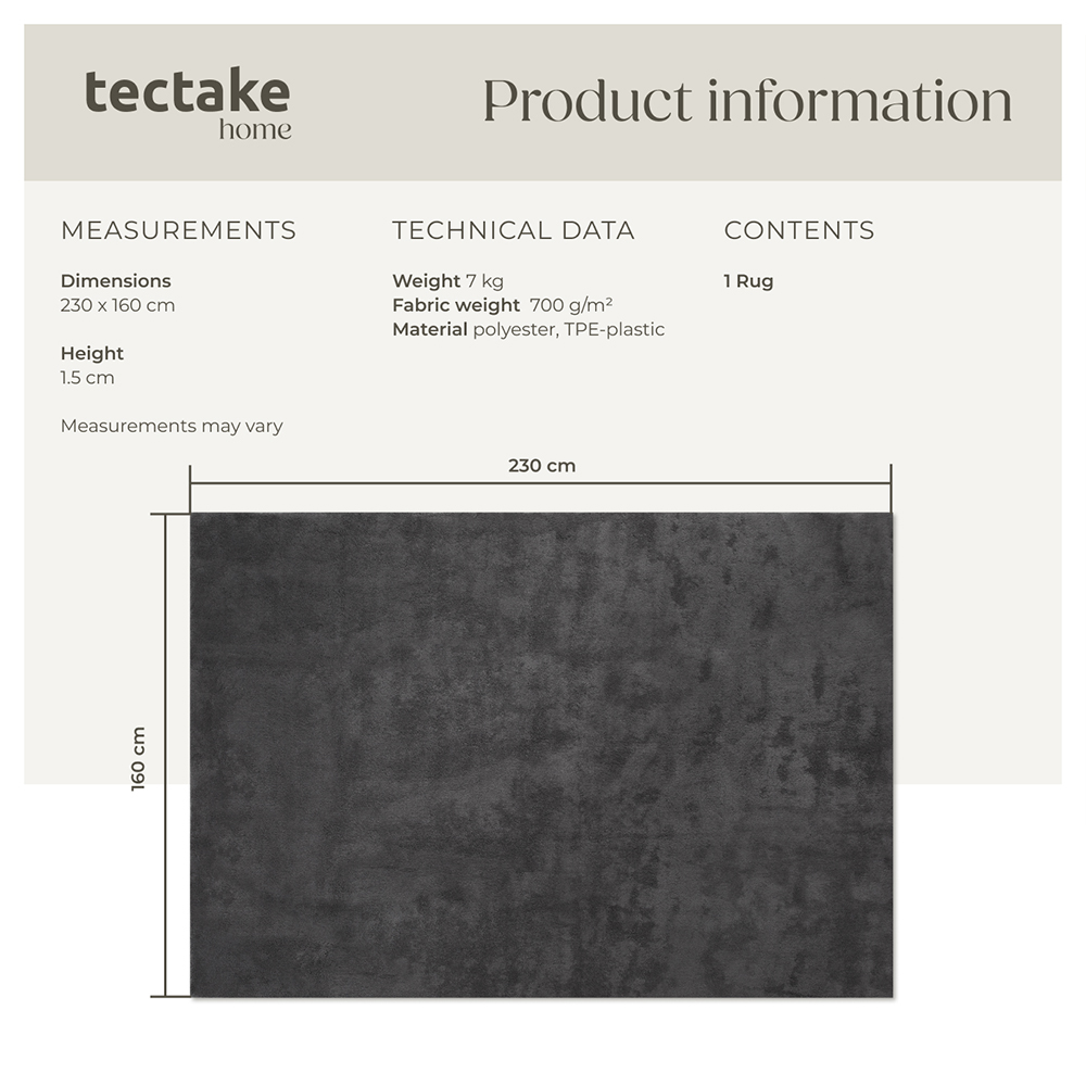 tectake Zonelle Anthracite Short Pile Ultra Soft Rug 230 x 160cm Image 8