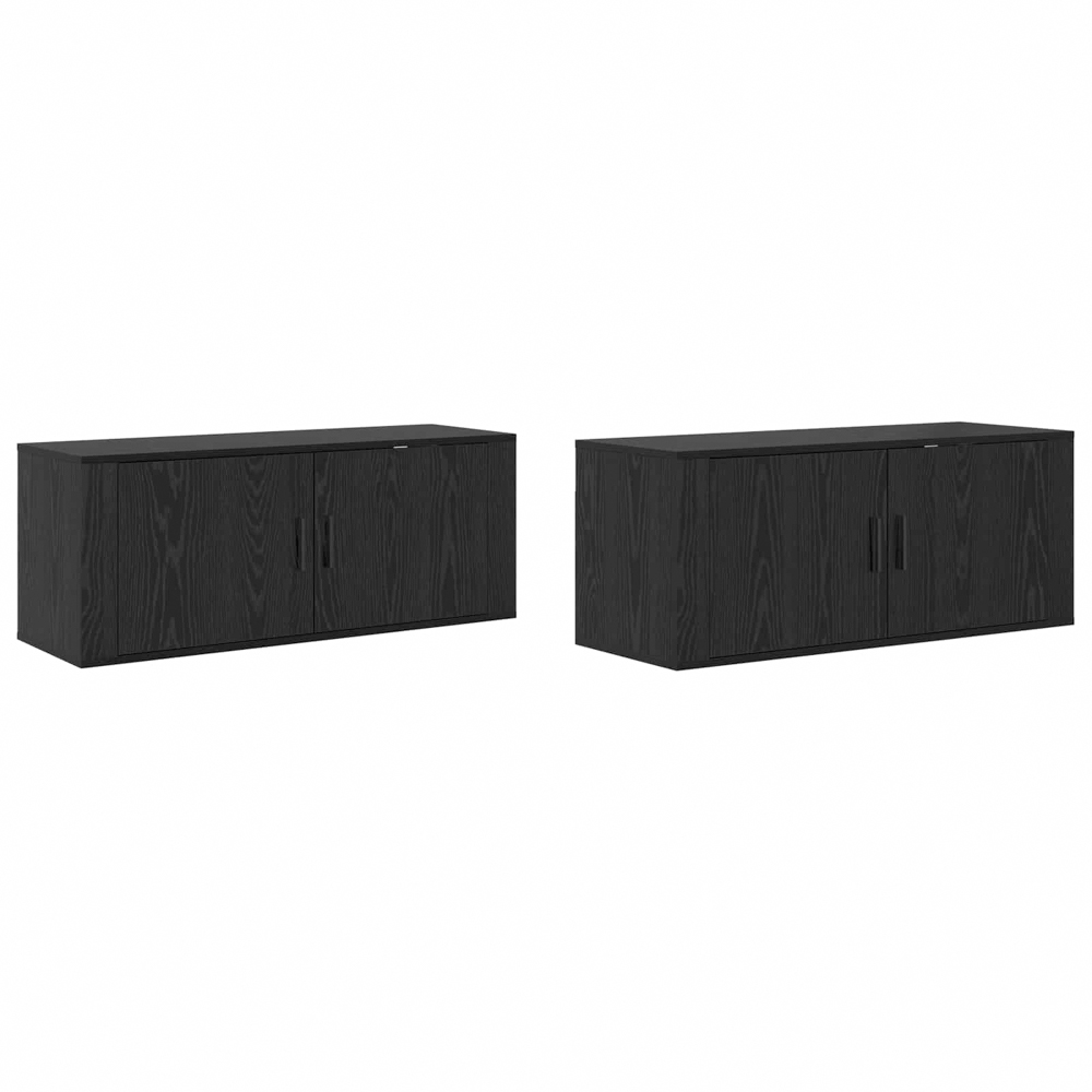 vidaXL 2 Door Black Oak Wooden Wall-Mounted TV Cabinet Set of 2 Image 3