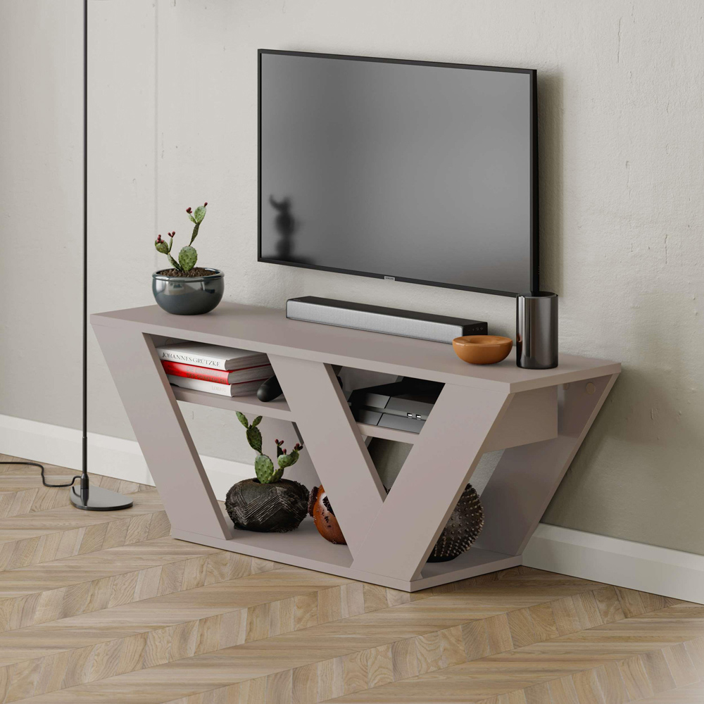 Decortie Pipralla 2 Shelf Mocha Grey Modern TV Unit Image 5