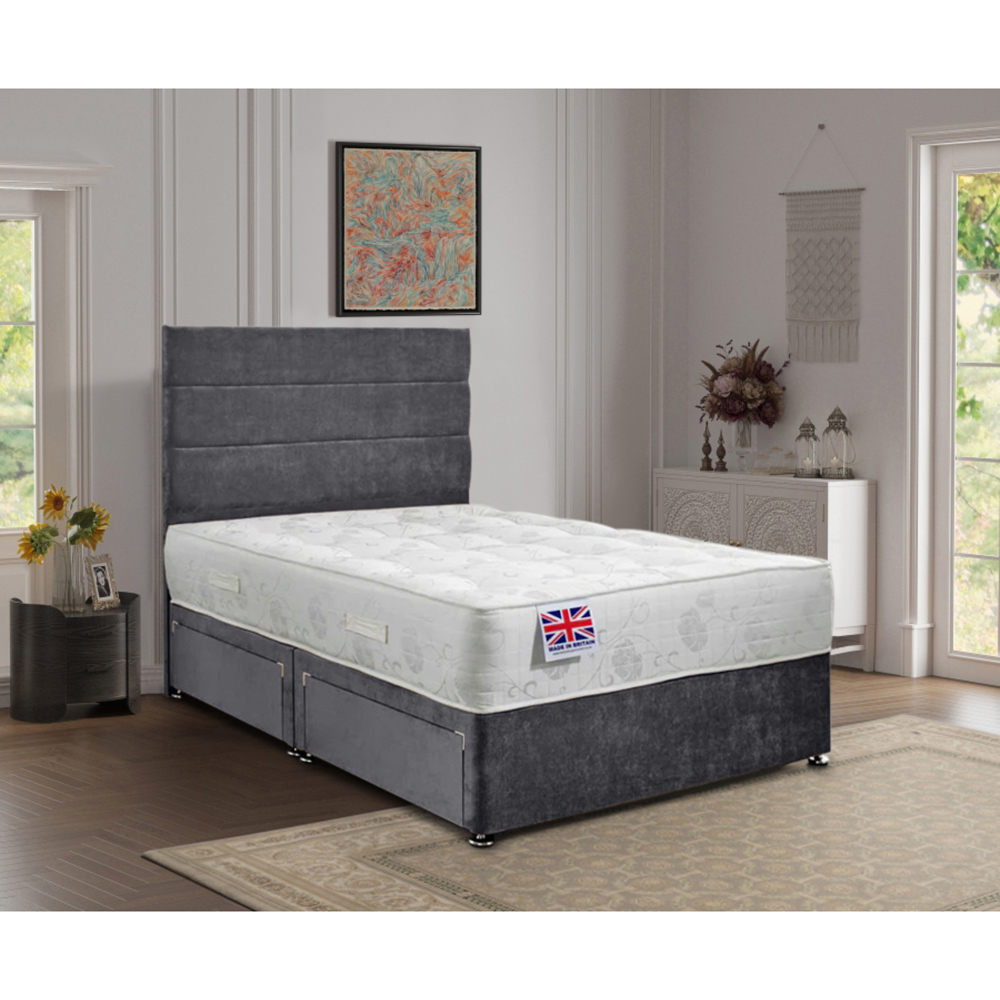 Eleganza Home Repose Double Steel Plush Velvet 2 Drawer Divan Bed with Lined Headboard Image 2