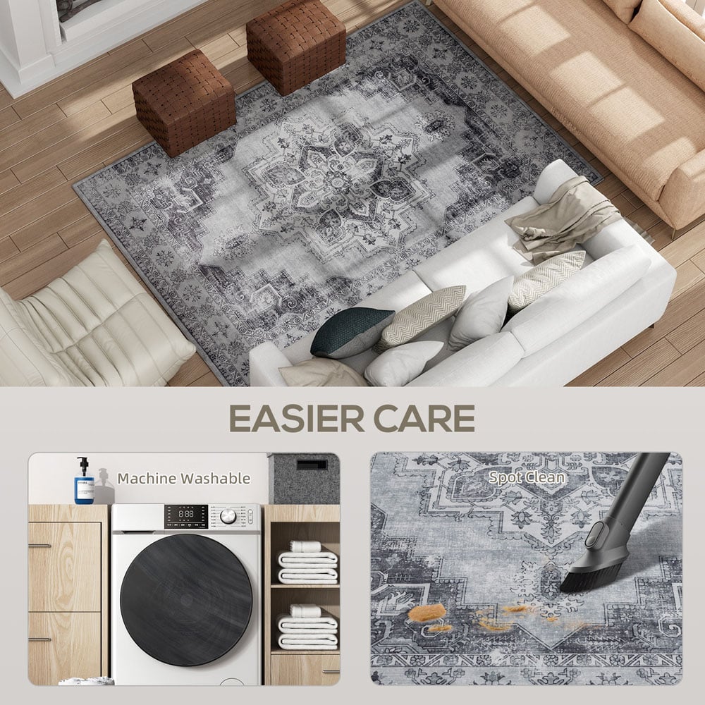 HOMCOM Grey Floral Flannel Non Slip Rug 230 x 160cm Image 5