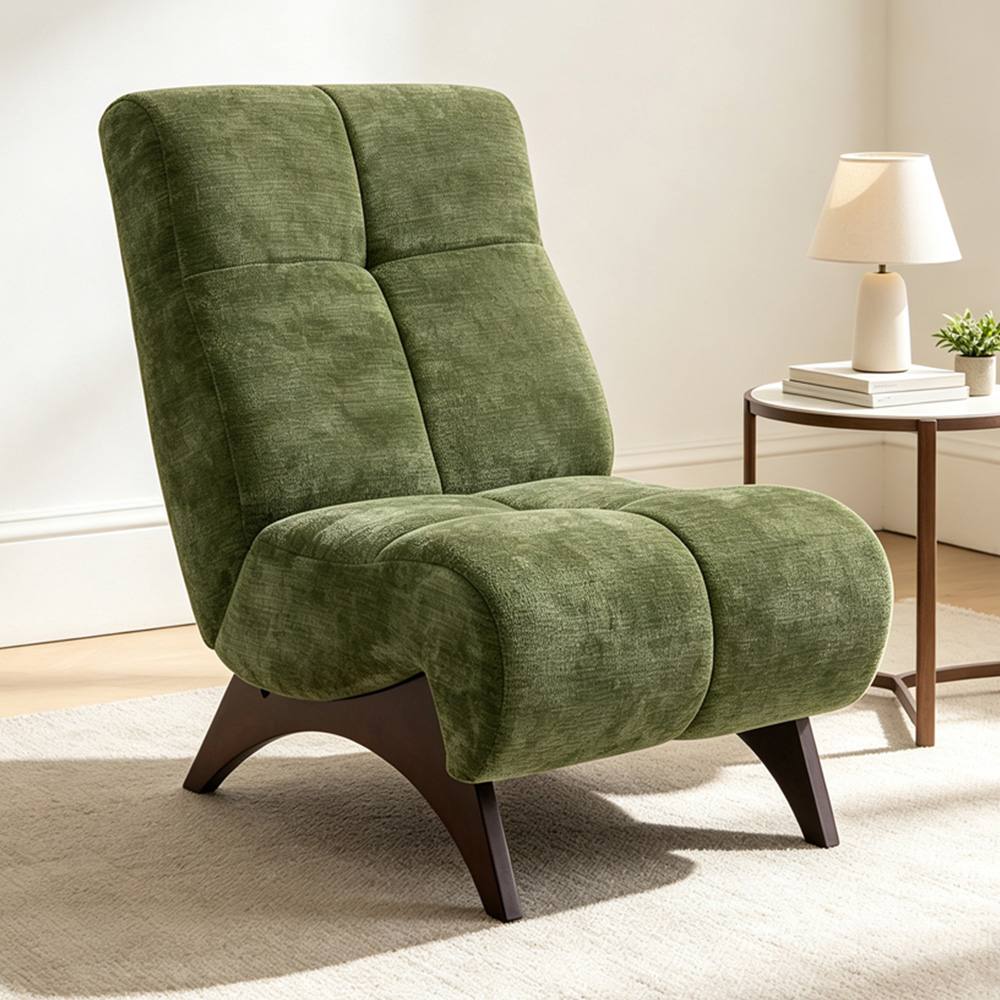 Living and Home Green Chenille Quilted Backrest Lounge Chair Image 1