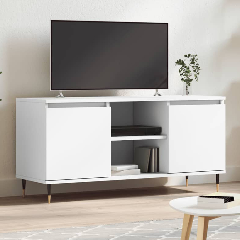 vidaXL 2 Door 2 Shelf White TV Cabinet Image 1