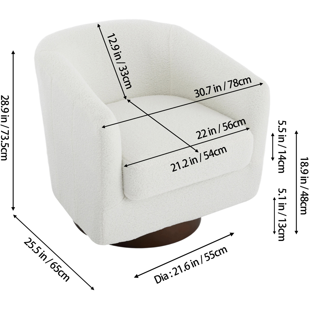 Living and Home Beige Sherpa Fleece Ribbed Curved Barrel Swivel Armchair Image 9