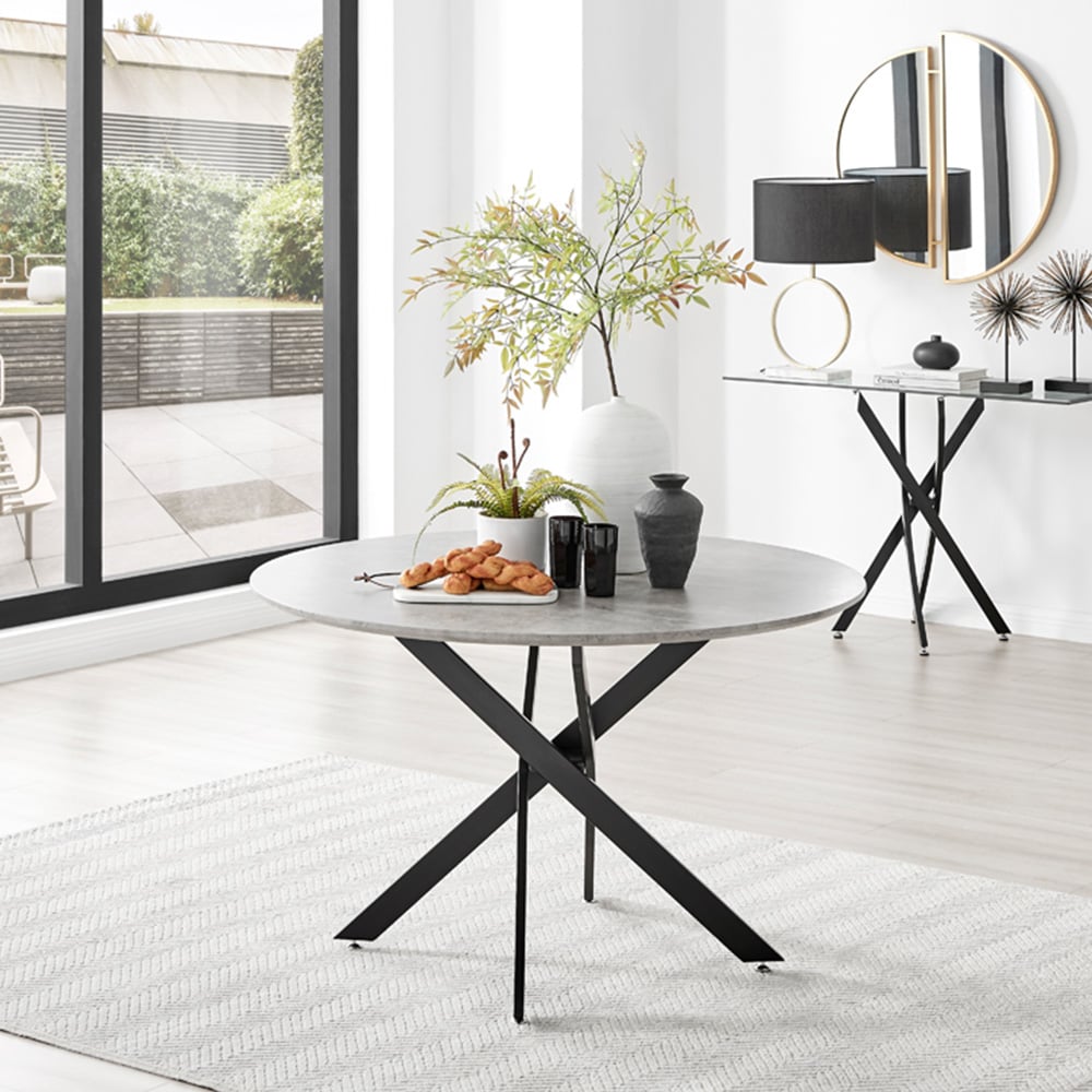 Furniturebox Arona 6 Seater Round Dining Table Concrete and Black Image 7