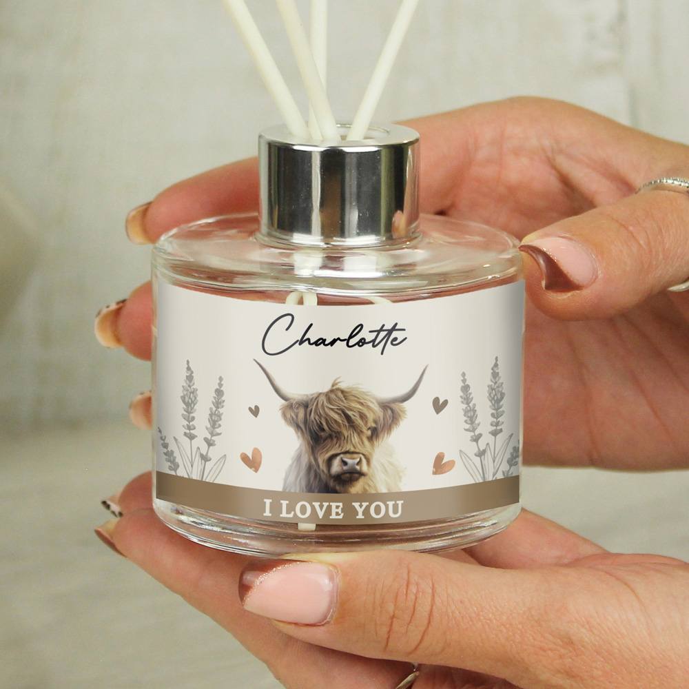 Personalised Memento Personalised Highland Cow Reed Diffuser Image 3