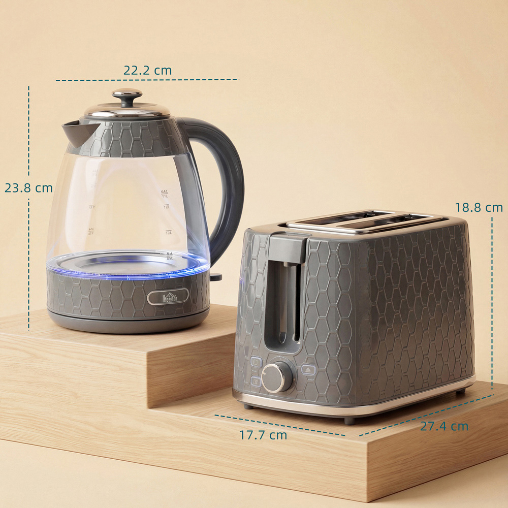 HOMCOM Grey 1.7L Fast Boil Kettle and 2 Slice Toaster Set Image 9