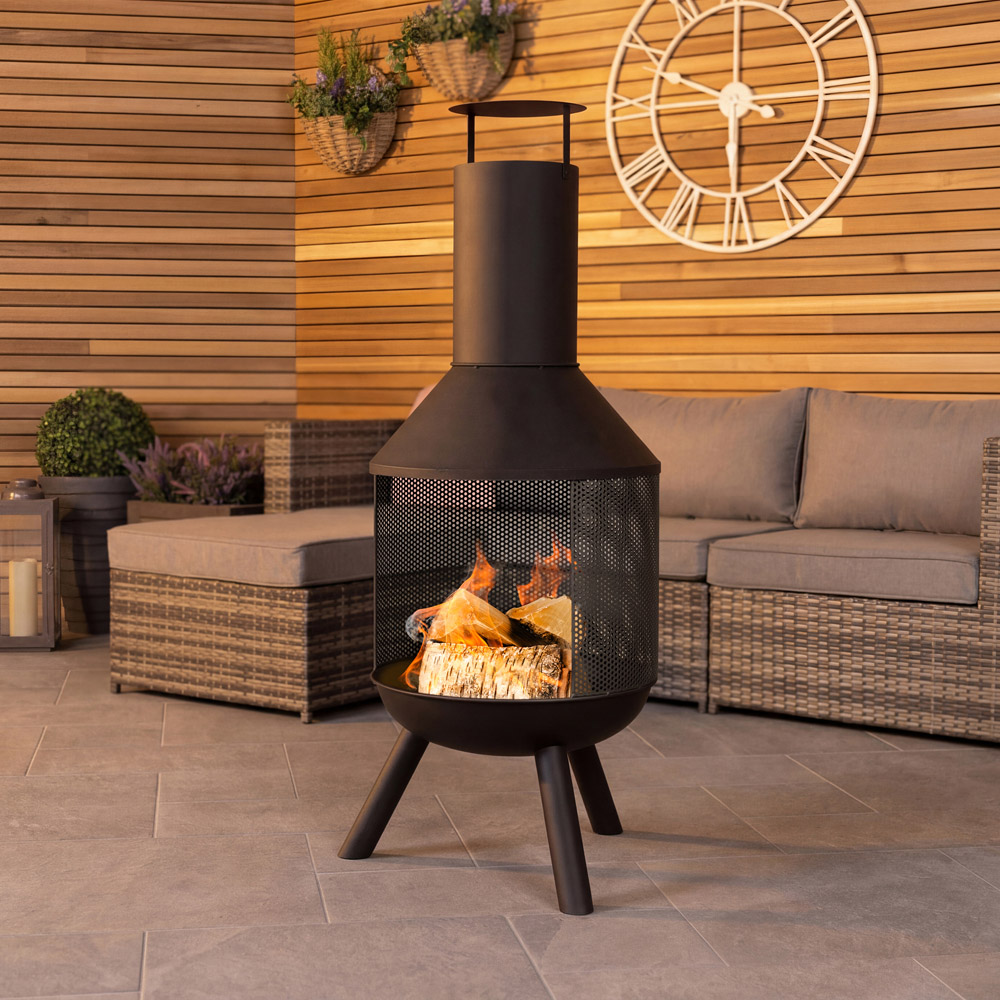 Charles Bentley Snug Palma Black Round Steel Modern Patio Heater Chimenea Image 7