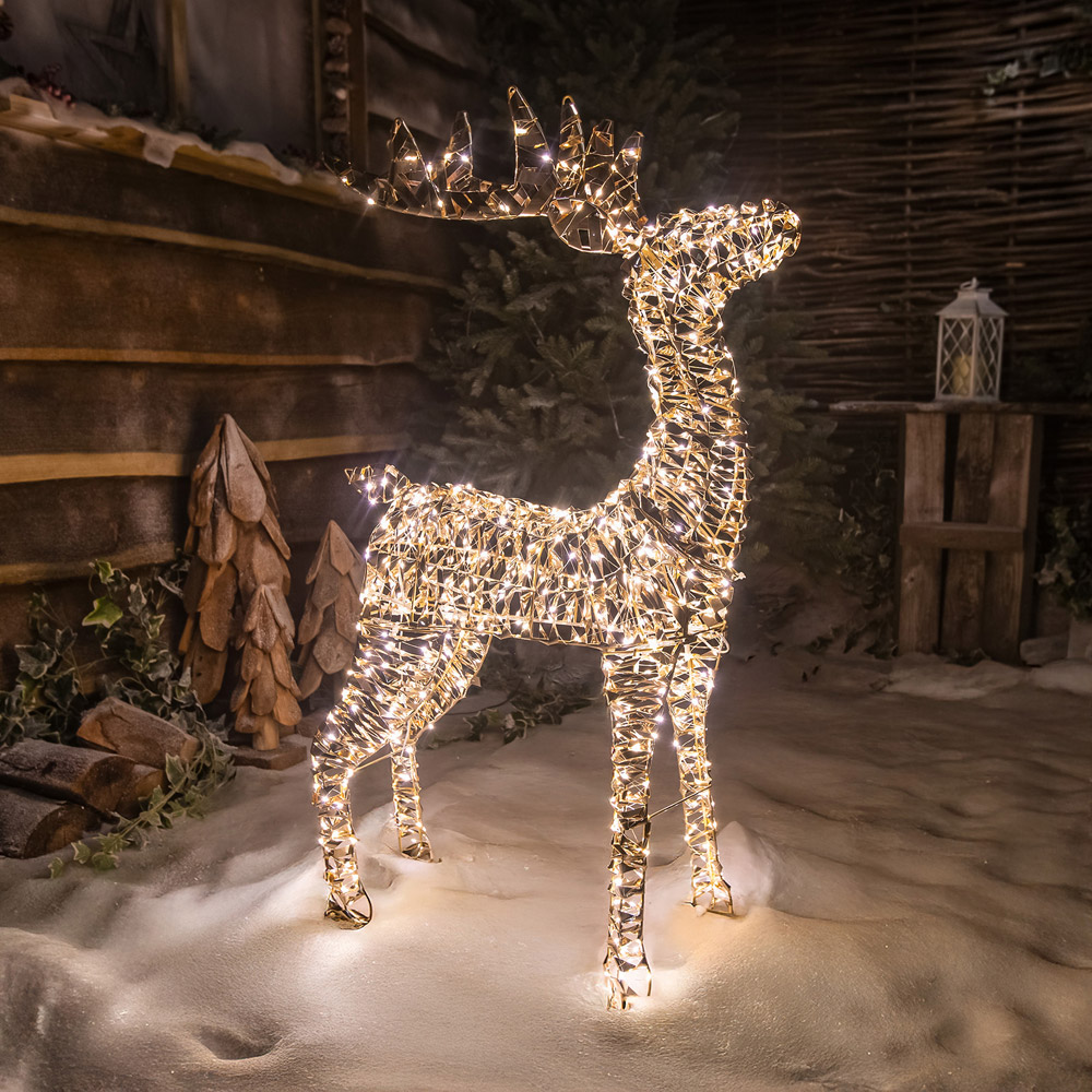The Christmas Centre 600 Warm White LED Micro Lights Pre-Lit Gold Laser Lit Deer 80cm Image 7