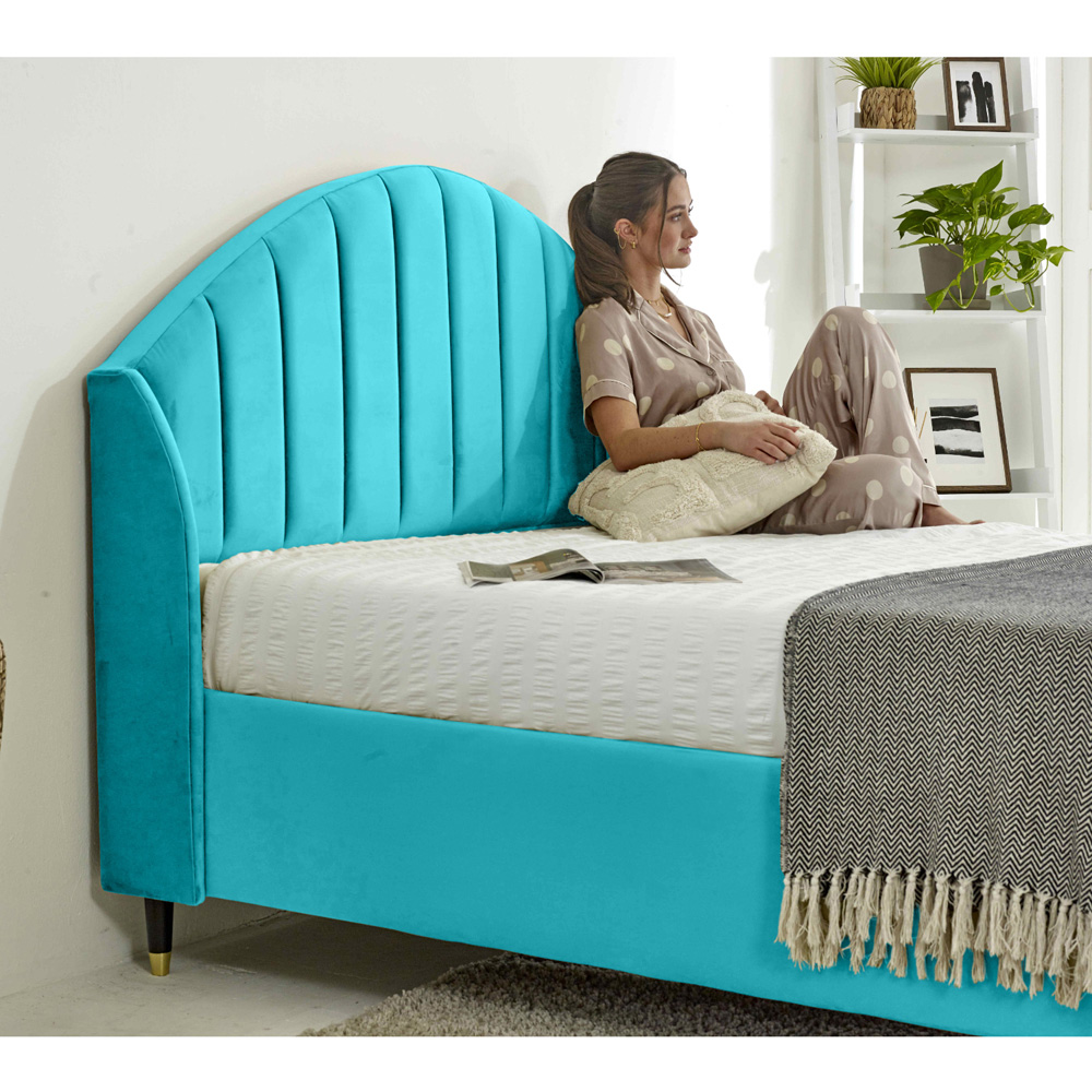 Eleganza Elysium Single Teal Plush Velvet Bed Frame with Curved Winged Headboard Image 2
