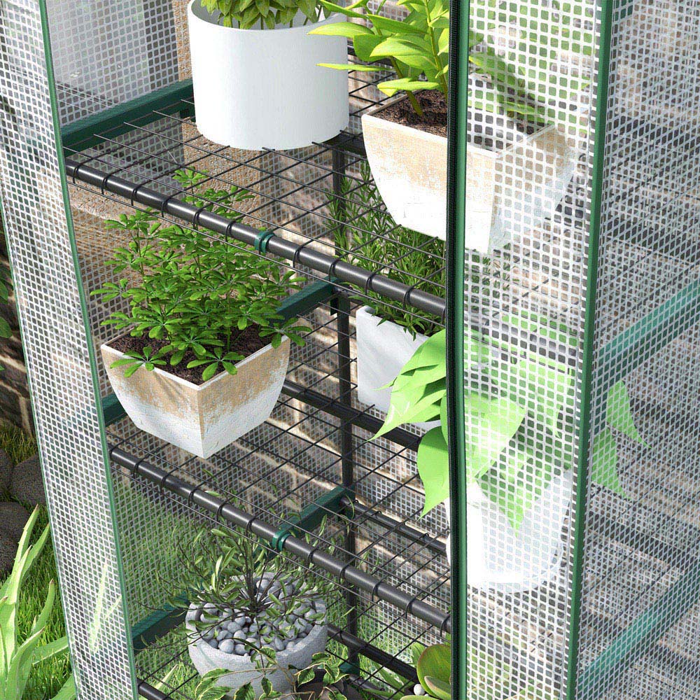 Outsunny White and Green 5 Shelf PE Cover 2.2 x 1.6ft Mini Greenhouse with Roll Up Door Image 3