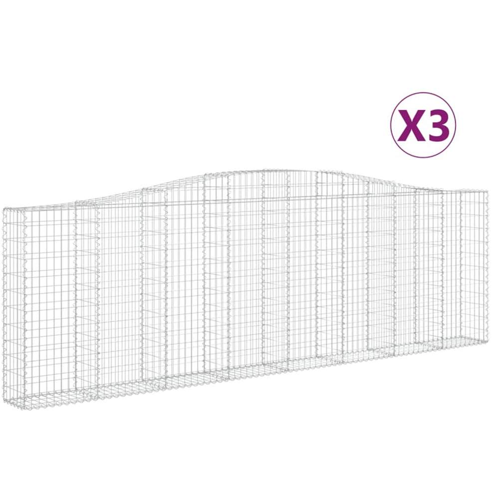 vidaXL Silver Galvanised Iron Arched Gabion Basket 120/140 x 30 x 400cm 3 Pack Image 2