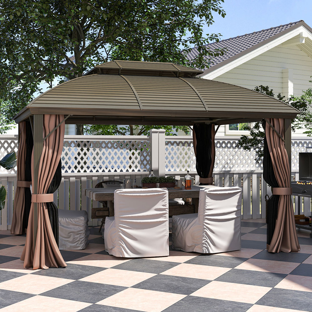 Outsunny 3.65 x 3m Coffee Aluminium Double Roof Hard Top Gazebo Image 1