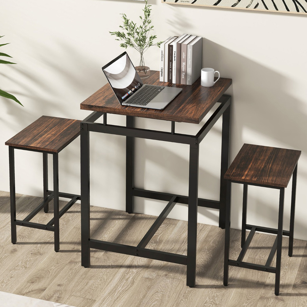 Costway 2 Seater Counter Height Breakfast Table Set Rustic Brown Image 1