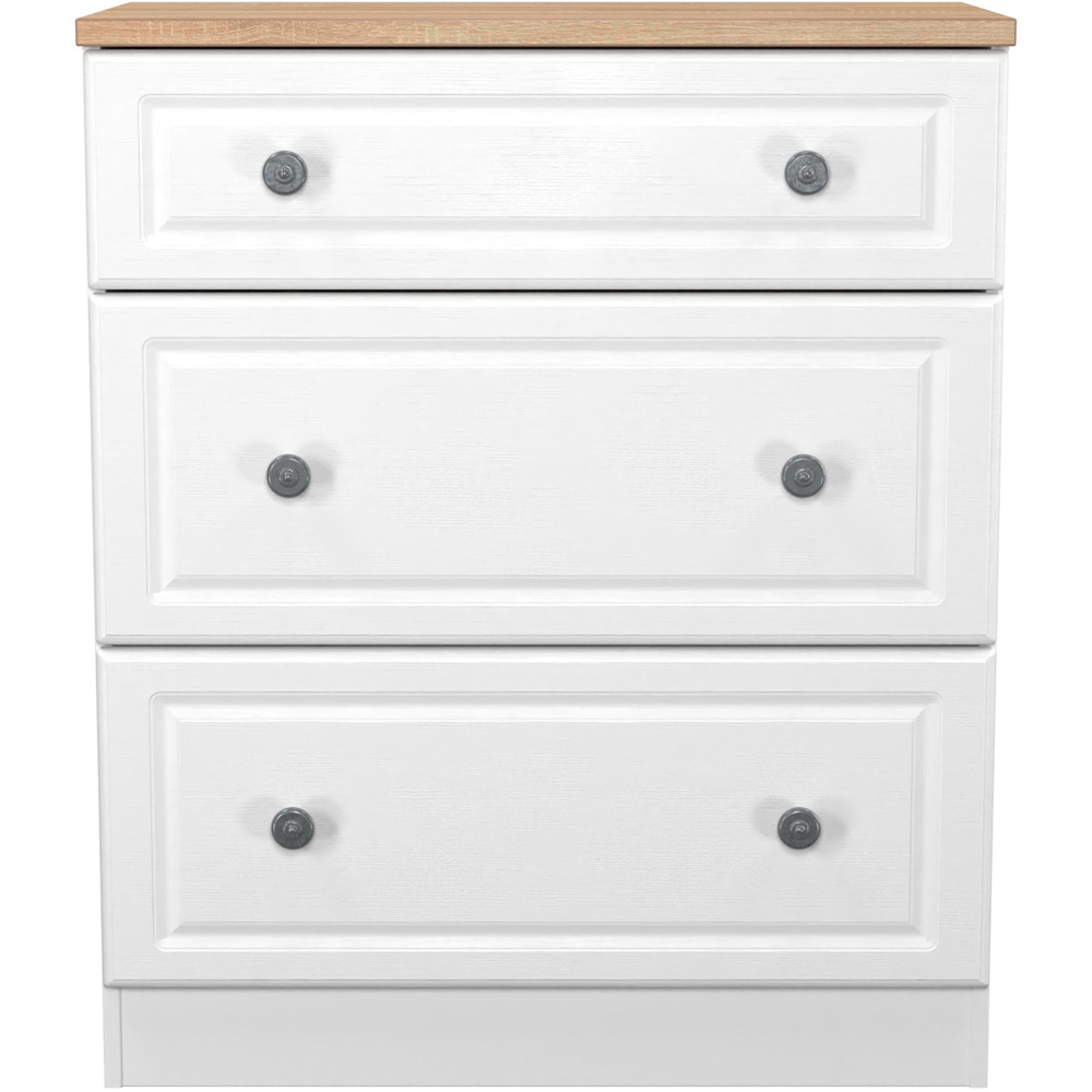 Crowndale Norfolk 3 Drawer White Ash and Bardolino Oak Deep Chest of Drawers Ready Assembled Image 2