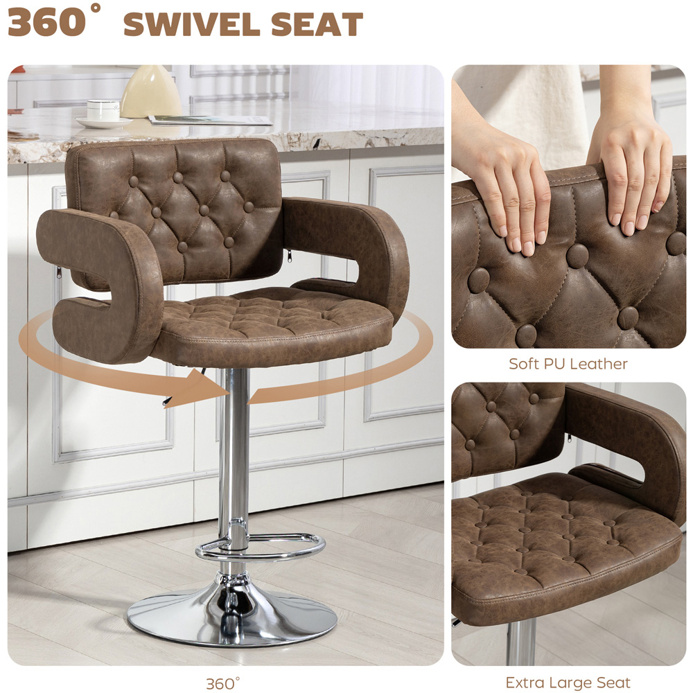Portland Coffee PU Leather Height Adjustable Swivel Bar Stool Image 5