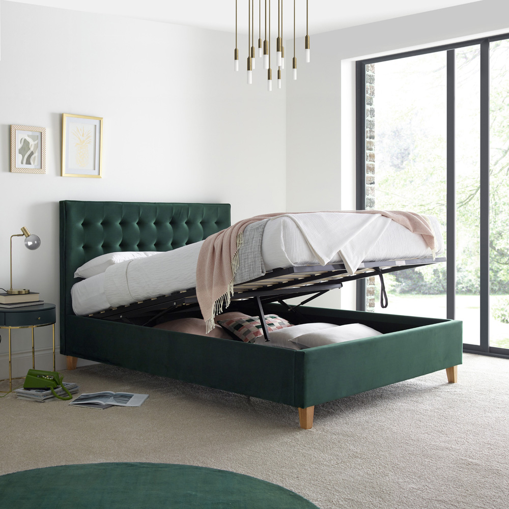 Kingham King Size Green Velvet Ottoman Bed Image 2