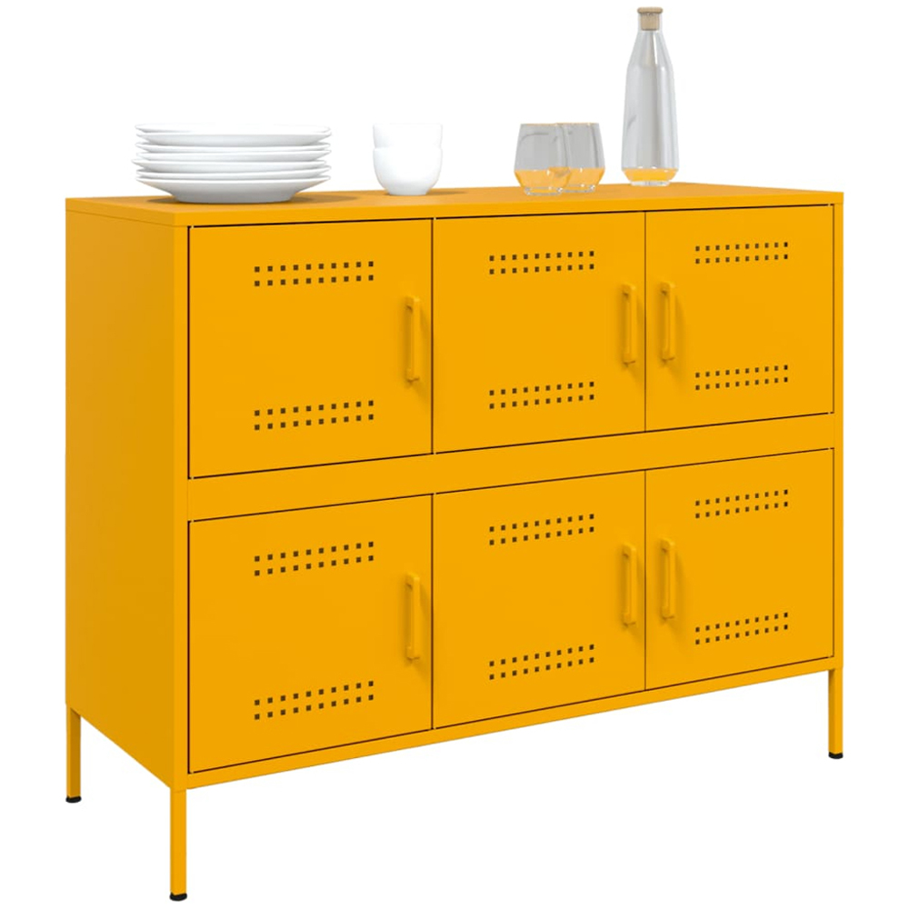 vidaXL 6 Door Mustard Yellow Metal Sideboard Image 4