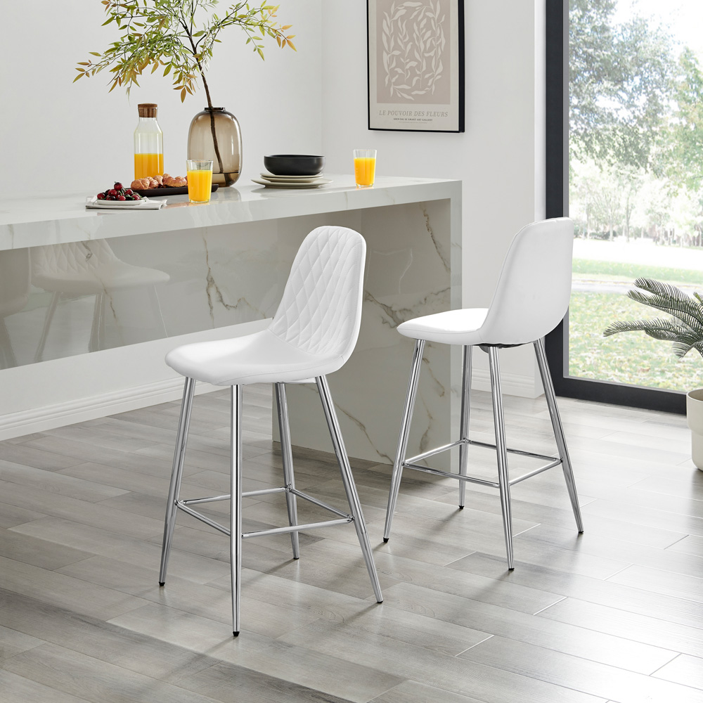 Furniturebox Solara White and Silver Faux Leather Bar Stool Set of 2 Image 5