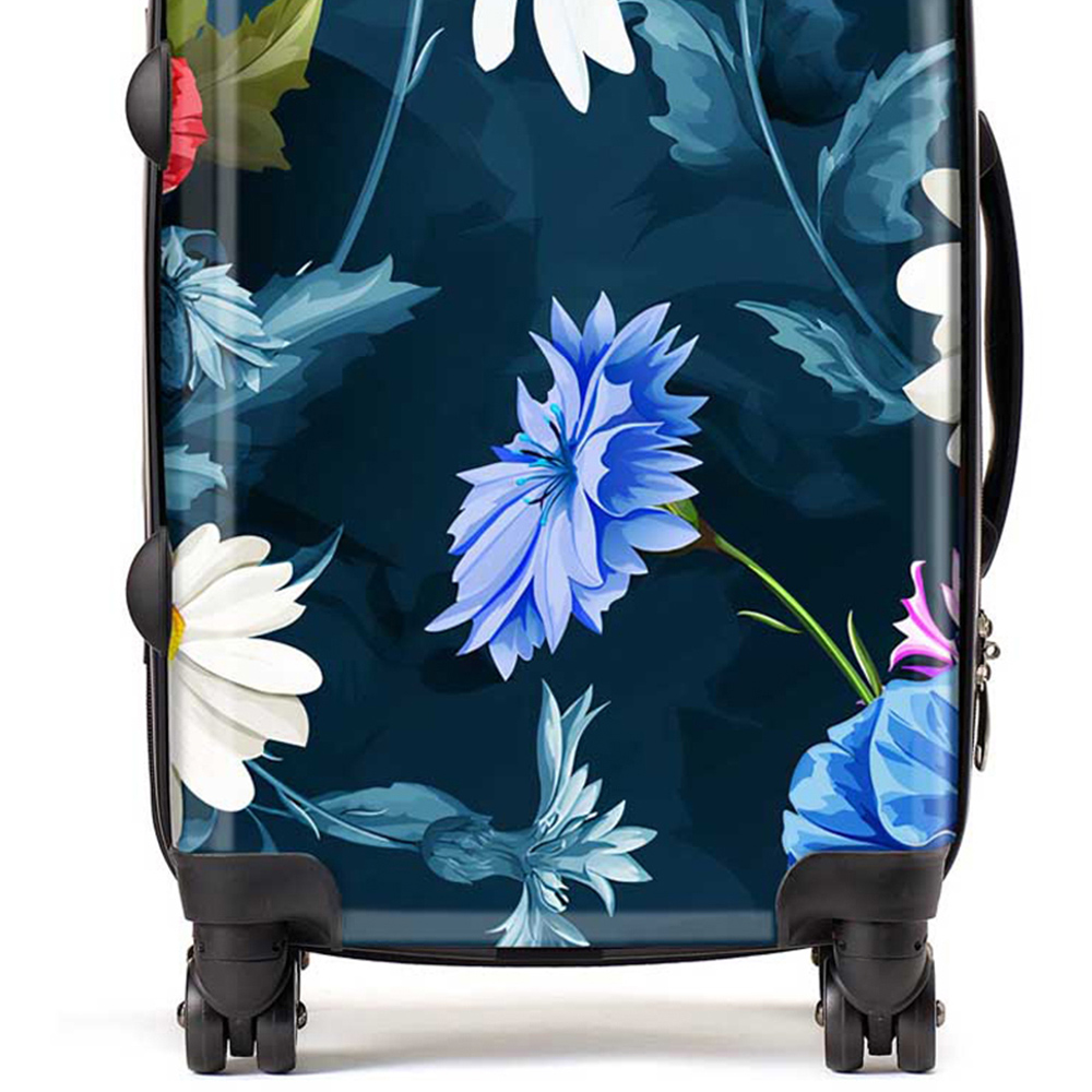 Warren Reed Designer Cabin Poppy Flowers with Chamomile Leaves Cornflowers On Dark Blue Suitcase Image 2