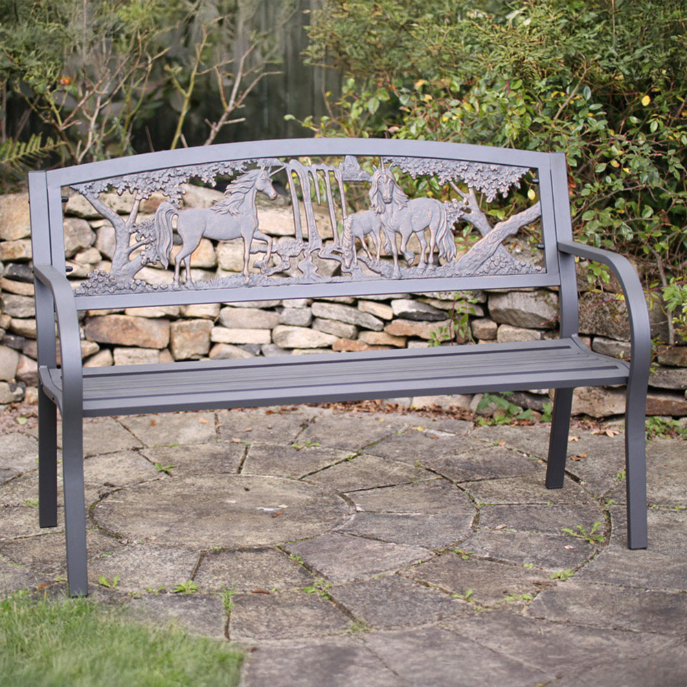 Gardeco 2 Seater Unicorn Motif Black and Bronze Patina Steel framed Cast Iron Bench Image 1