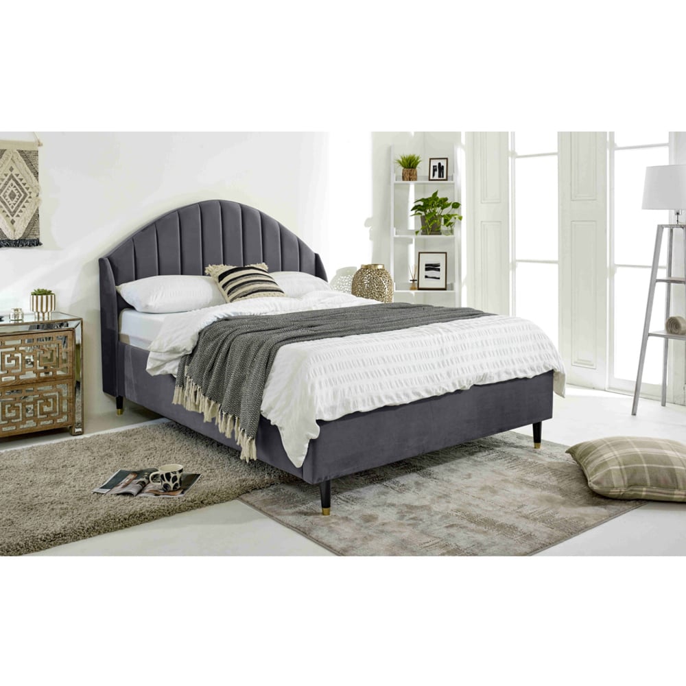 Eleganza Elysium Super King Size Steel Plush Velvet Bed Frame with Curved Winged Headboard Image 6
