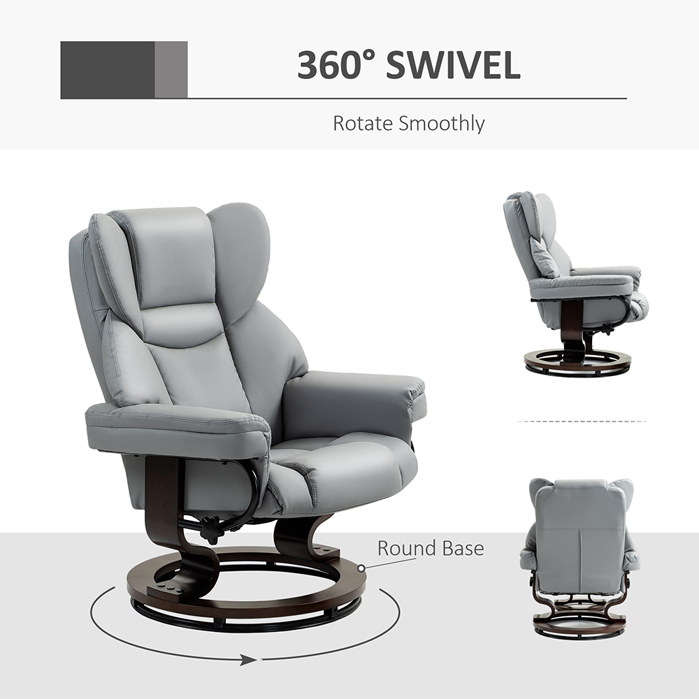 Portland Light Grey PU Leather Recliner Armchair with Footrest Image 6