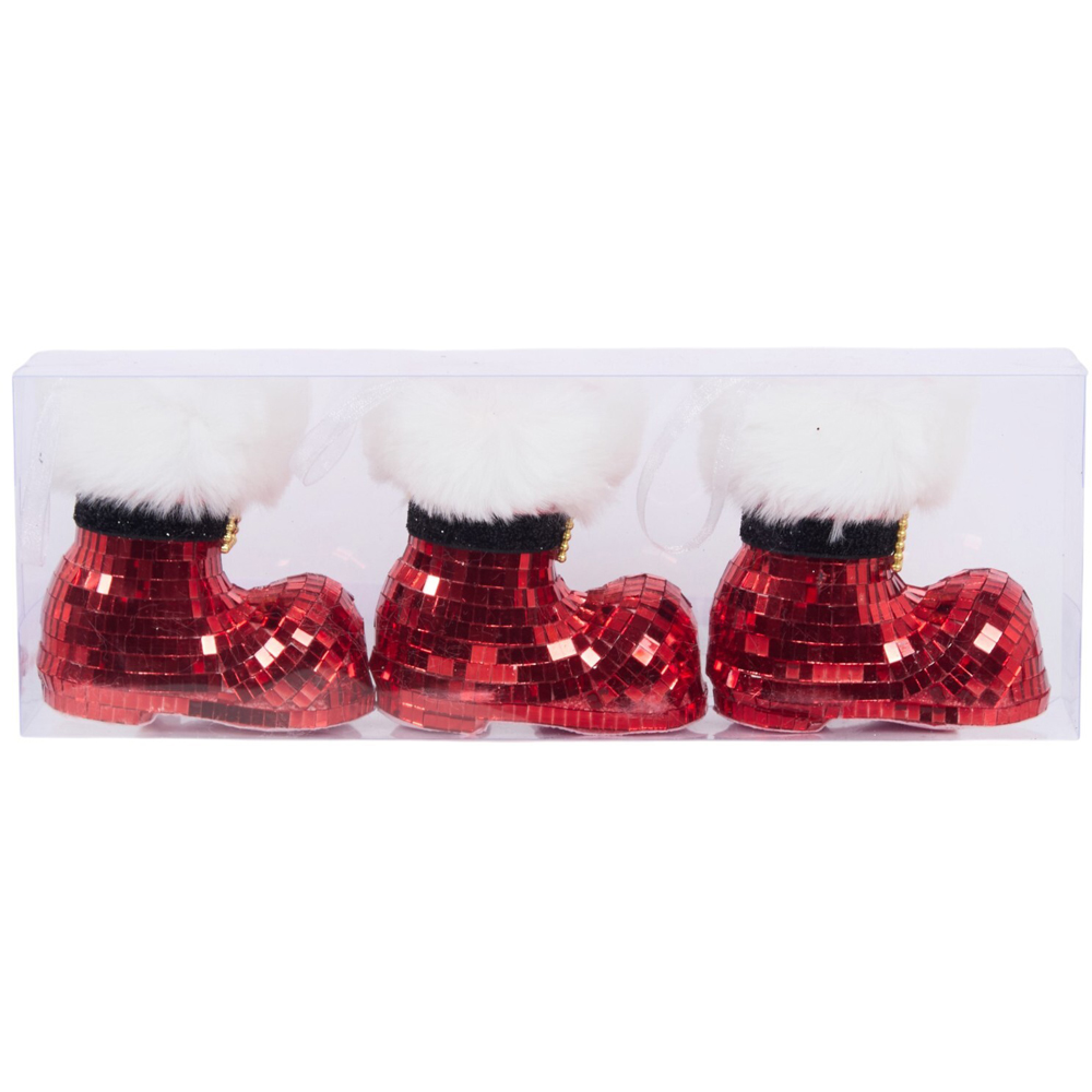 Set of 3 Disco Santa Boots Red Image 1