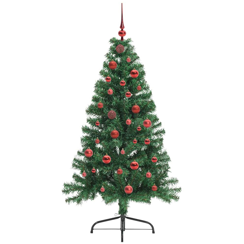 vidaXL Pre-Lit Red Baubles Green Artificial Christmas Tree 5ft Image 4
