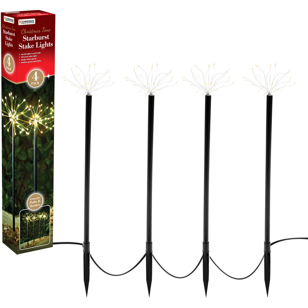 The Christmas Workshop 4 Pack 160 LED Warm White Starburst Garden Stake Light Image 4