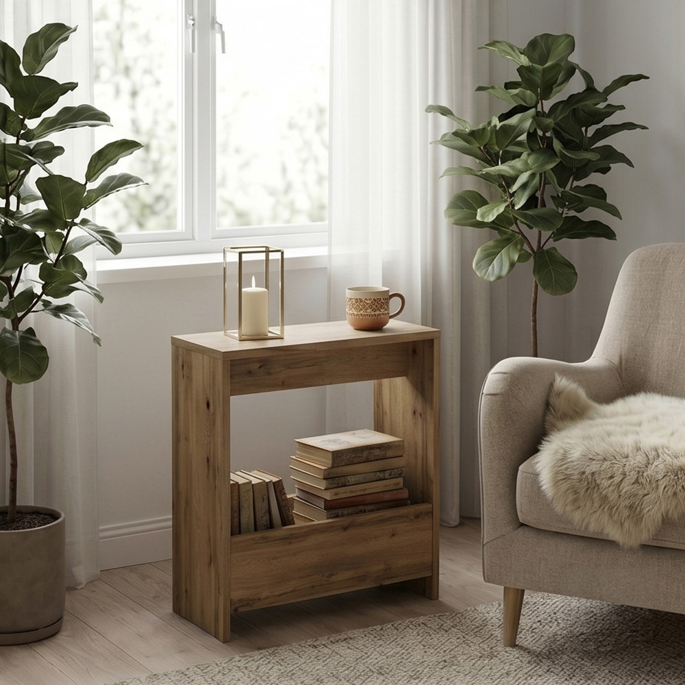 Shefa Line Focus Single Shelf Wotan Oak Slim Side Table Image 6