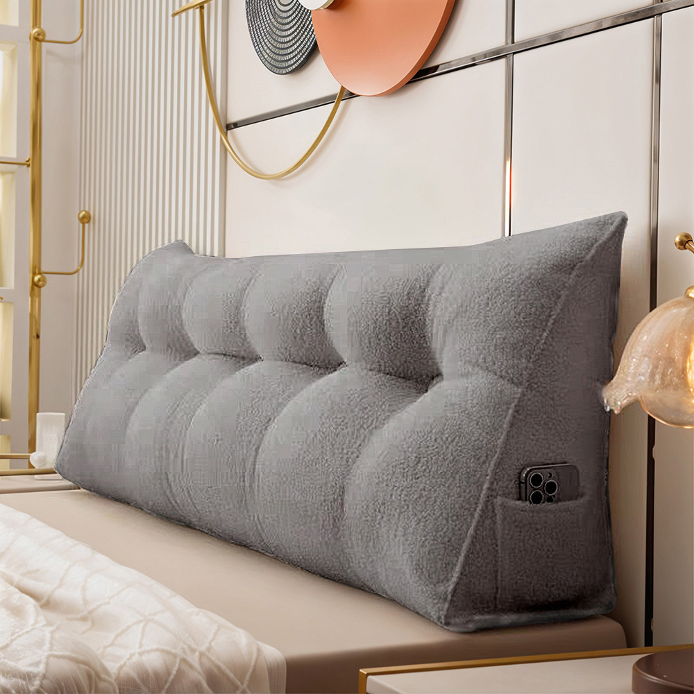 Living and Home Grey Teddy Fleece Wedge Headboard Pillow with Side Pocket 50 x 180cm Image 7
