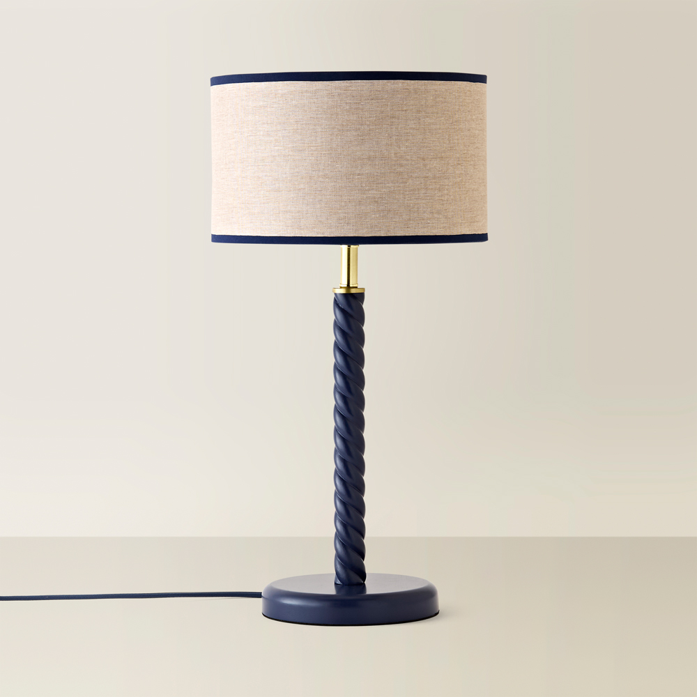 ValueLights Amara Linen Inner Shade Navy Twist Table Lamp with Bulb Image 3