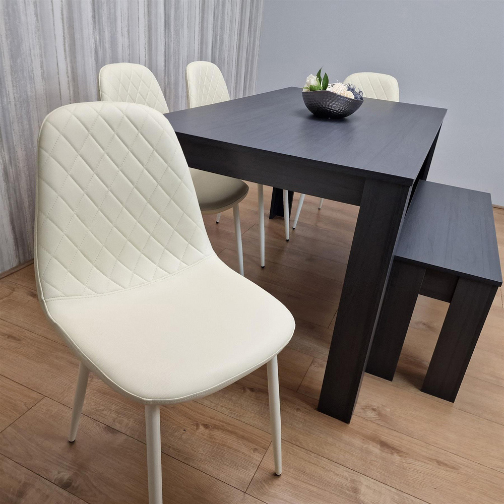 Portland Leather and Wood 6 Seater Dining Set Cream and Dark Grey Image 4